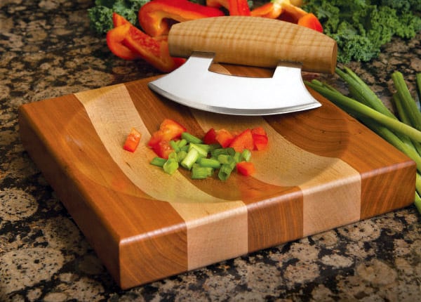ulu knife and bowl with vegetable