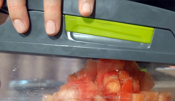 chopping vegetables into cubes