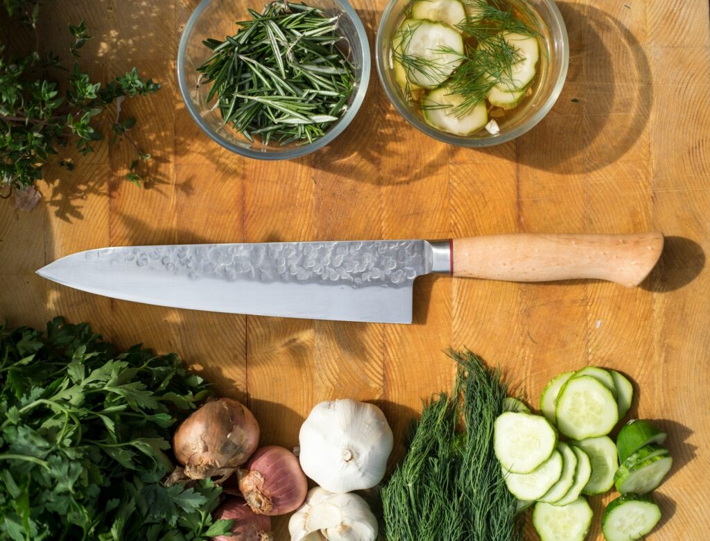 chef kitchen knife chopping vegetables