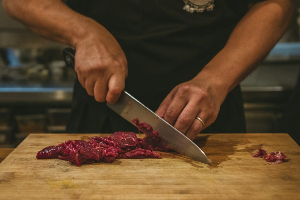slicing meat for stir fry