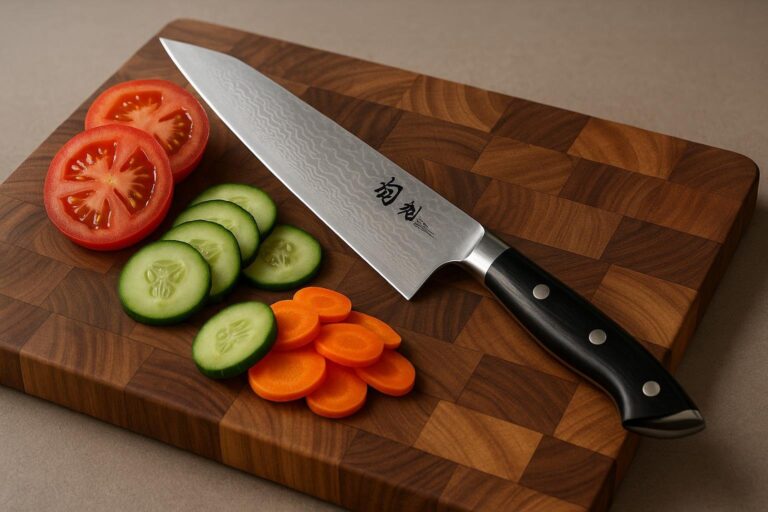 Kiritsuke knife chopping vegetables
